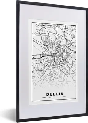 Produktbild von MuchoWow® Gerahmtes Poster Dublin - Stadtplan - Schwarz und Weiß - Karte 40x60 cm - Poster mit Schwarzem Bilderrahmen Wandposter Rahmen Foto Bilder - Poster in Rahmen