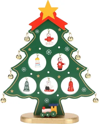 Immagine prodotto di Albero di Natale in legno Decorazione da tavolo con mini ornamenti per ornamento verde