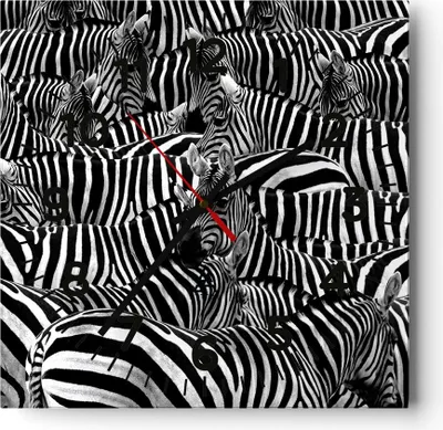Produktbild von Wanduhr - Quadrat - Glasuhr - Tiere Zebra Streifen - 40x40cm - Schleichendes Uhrwerk - Lautlos - zum Aufhängen bereit - Dekoration Modern - Wanddekoration aus Glas - C4AC40x40-0340