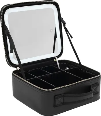 Zdjęcie produktu dla Biała kosmetyczka podróżna Duży przenośny organizer na kosmetyki Łazienkowe pudełko do makijażu z lusterkiem i ściemnianym oświetleniem LED Kobiety Dziewczyny