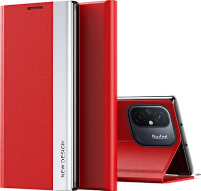 Produktbild von Redmi 12C Hülle, Leder PolyurethanMagnetisch Klapp Stand Schutzhülle für Xiaomi Redmi 12C Rot