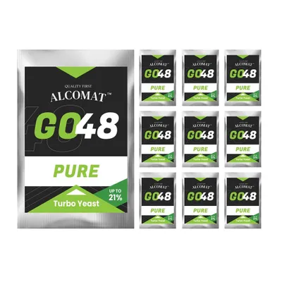Produktbild von Alcomat GO 48 PURE Turbo Hefe | Vitaminen und Mikronährstoffen | Alkohol Brennhefe | Gärhefe Hefe | auf 25 Liter, 10er Set
