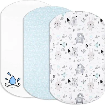 Productafbeelding van Famanu Set van 3: 2 katoenen spreihoeslakens en 1 waterdichte matrasbeschermer - 60 x 80 cm