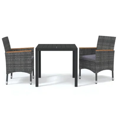 Produktbild von 3-tlg. Garten-Essgruppe mit Kissen Poly Rattan Grau