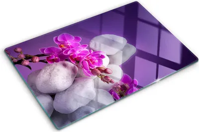 Obrázok produktu pre Sklenená ochranná doska – Kryt varnej dosky – Kryt na indukčnú dosku – 80x52 cm – Rýchle čistenie – Tvrdené sklo – Orchidea