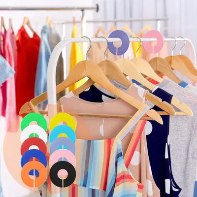 Produktbild von Kleidertrennwände für hängende Kleidung - 10 Stück, bunte Kunststoffregaltrennwände, runde Kleiderschranketiketten, wiederverwendbare Separatoren