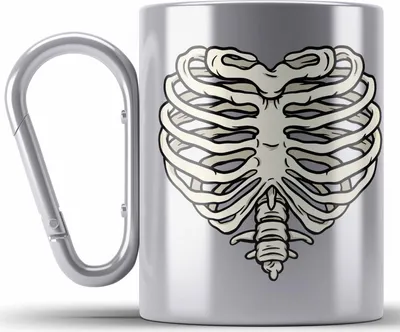 Produktbild von Trendation - Skelet Edelstahl Tasse Karabiner Herz Geschenk Totenkopf Valentinstag Karabiner Edelstahl Tasse Karabiner Edelstahl mit Herz aus Skelett (Silber)