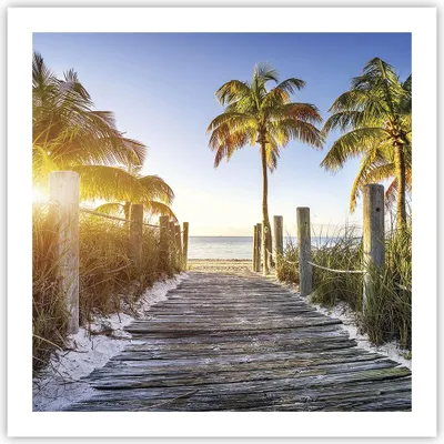 Produktbild von Poster - Poster ohne Rahmen - Strand Palmen Fußgängerbrücke - 60x60 cm - Wand Bild - Wanddeko - Wandbilder - Kunstposter - Wandposter - Bilder - Kunstdruck - Wandbild - P2XAC60x60-4171