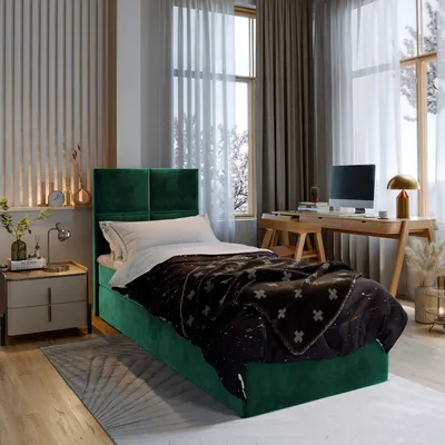 Produktbild von Masseno Boxspringbett LENA 80 80x200 cm Komplett-Set mit Bonell Matratze und Topper, Polsterbett mit Bettkästen -Grün, KRONOS 19