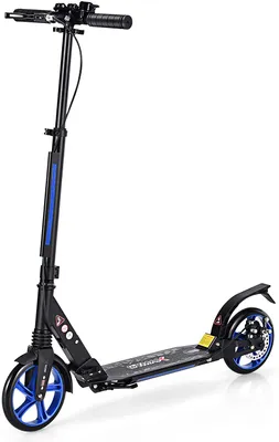 Produktbild von Aluminium Scooter mit 200mm PolyurethanRädern, Kickscooter City Roller mit Doppelfederung und Tragegurt, Klappbarer & Höhenverstellbarer Tretroller für Erwachsene, Jugendliche und Kinder ab 8 Jahre