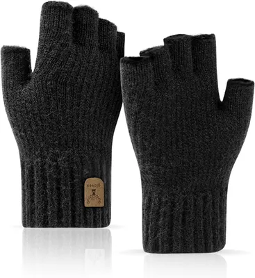 Produktbild von Fingerlose Handschuhe, Winter fingerlose Handschuhe warme Strickhandschuhe (schwarz)
