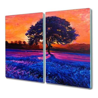 Produktbild von Coloray Herdabdeckplatte 2x30x52 cm Schneidebrett Kochplattenabdeckung Küchenbrett Hackbrett - Blumen Sonnenuntergang