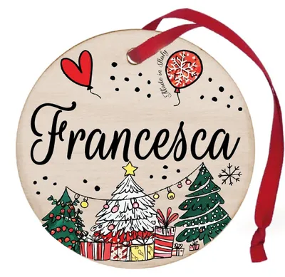 Personalisierte Weihnachtskugel aus Holz, 8 cm, mit Name Francesca