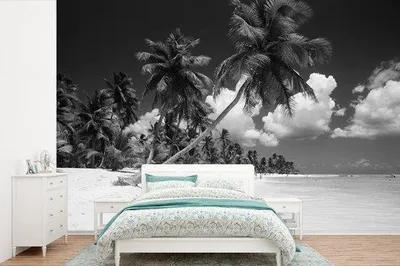 Produktbild von MuchoWow® Fototapete für Wohnzimmer oder Schlafzimmer Wandtapete Vinyl Motivtapete Detail des Strandes der Dominikanischen Republik in schwarz-weiß - 525x350 cm - Das Hintergrundbild