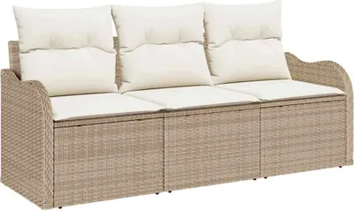 Image de Ensemble de salon de jardin vidaXL, 3 pièces, en polyrotin beige