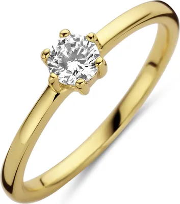 Produktbild von New Bling 9NB-0595-52 Zilveren Ring Dames - Zirkonia - Chaton -Rond - 4 mm - Maat 52 - Goudkleurig