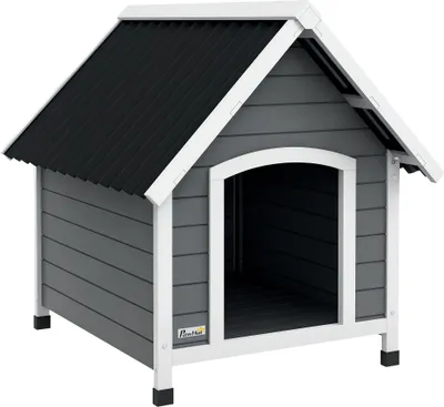 Image de PawHut Niche pour chien extérieure en bois, maison chien avec plancher amovible, pieds en plastique réglables en hauteur, niche chien extérieure, pour chiens de taille moyenne, 75 x 88 x 82 cm, gris