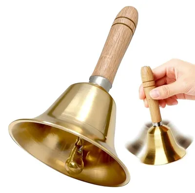 Produktbild von Handglocke aus massivem Messing mit Holzgriff