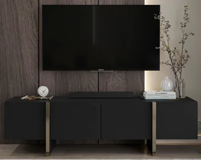 Produktbild von TV-Schrank Glamour TV-Schrank Kenzo Viertürig Modern Lindner Möbel 180cm x 50cm x 45cm Farbe: Schwarz matt