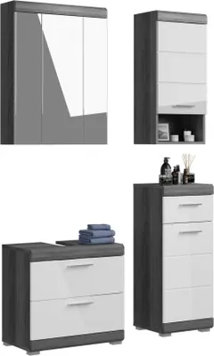 Productafbeelding van Set badkamer SCOTT – Onderkast, kolomkast en spiegel met opbergruimte