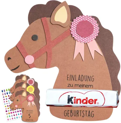 Productafbeelding van Uitnodigingskaarten voor kinderverjaardag - Set van 15 - Uitnodiging - Verjaardag - Kraftpapier met strassteentjes