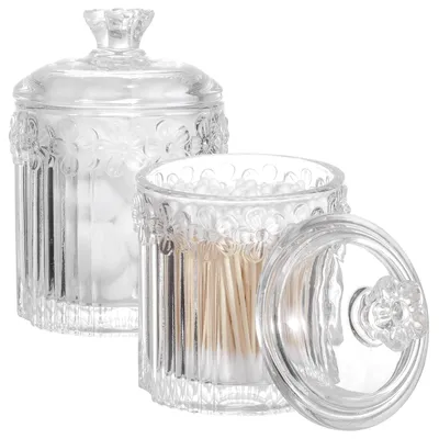 Image de Support en verre pour cotons-tiges avec couvercle, lot de 2, pour salle de bain