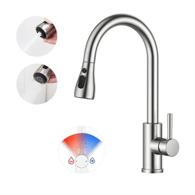 Produktbild von Wasserhahn Küche Ausziehbar mit Brause, 360° Drehbar Hoher Auslauf Küchenarmatur Gebürstet, 304 Edelstahl Spültischarmatur, Cecipa, DVGW