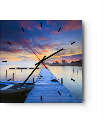 Produktbild von Wanduhr - Quadrat - Glasuhr - Niederlande Natur Meer Sonnenuntergang - 40x40cm - Schleichendes Uhrwerk - Lautlos - zum Aufhängen bereit - Dekoration Modern - Wanddekoration aus Glas - C3AC40x40-2213