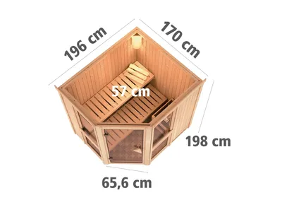Zdjęcie produktu dla Karibu sauna wewnętrzna kabina Amelia sauna wewnętrzna 2 drewniane ławki, kabina sauny o grubości ścianki 68 mm, sauna parowa z materiałem montażowym
