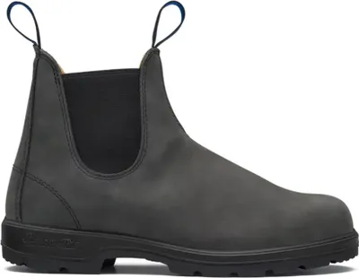 A single gray Chelsea boot is shown against a white background.