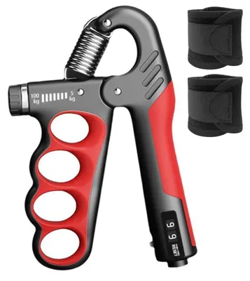 Image de Entraîneur de main, appareil de renforcement de la force de préhension, ensemble comprenant 2 bracelets de poignet, résistance réglable de 5 à 100 kg, entraîneur de doigts réglable, appareil de renforcement de l'avant-bras avec fonction de comptage pour le développement musculaire, design ergonomique