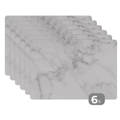 Obrázok produktu pre MuchoWow® Podložky Sada 6 podložiek Umývateľné podložky 30x45x0.3cm Mramor - Biely - Sivý - Luxusný - Mramorový vzhľad - Kameň Podložka pod stôl