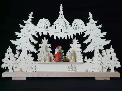 Produktbild von Schwibbogen mit Weihnachtsmann Seiffener Kirche und Beleuchtung BxHxT 44x32x7cm NEU