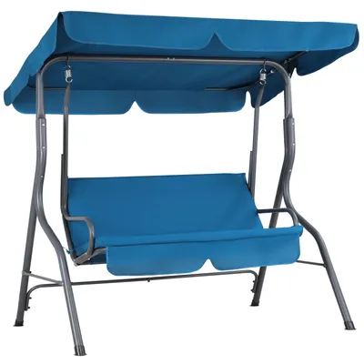 Produktbild von CASARIA® Hollywoodschaukel 2 Sitzer wetterfest Atlantik Blau 200kg Belastbarkeit Rückenlehne Dach Verstellbar Anti-Rutsch-Füße Garten Terrasse Gartenschaukel 140x112cm