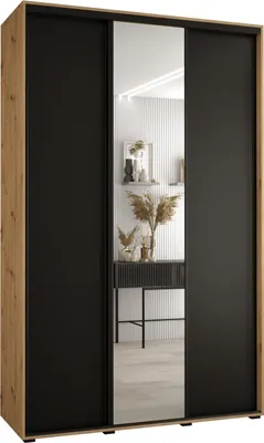 Produktbild von MEBLE KRYSPOL Cannes 3 Schrank mit 3 Schiebetüren - 205,2x150x45 cm - Artisan Schwarz Schwarz