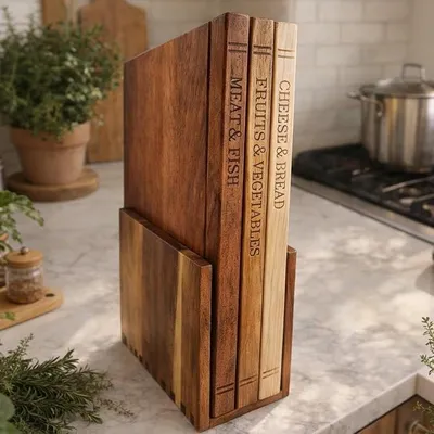 Imagen del producto de Juego de tablas de cortar de madera para libros, de 33 x 25,5 x 2 cm, ideal para la cocina