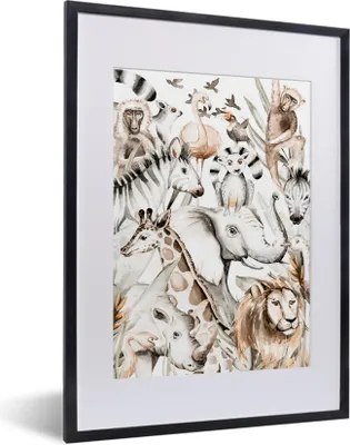 Produktbild von MuchoWow® MuchoWow® Gerahmtes Poster Aquarelle - Tiere - Dschungel - Pastell - Jungen - Mädchen - Kinder 30x40 cm - Poster mit zchwarzem Bilderrahmen - Wandposter Schlafzimmer