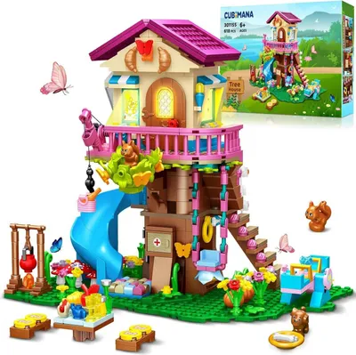 Produktbild von CUBIMANA Baumhaus-Bauspielzeug mit LED-Licht - 618 Stück, 3-stöckiges Baumhaus-Set