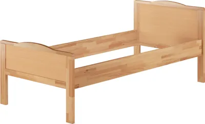 A wooden bed frame on a white background.