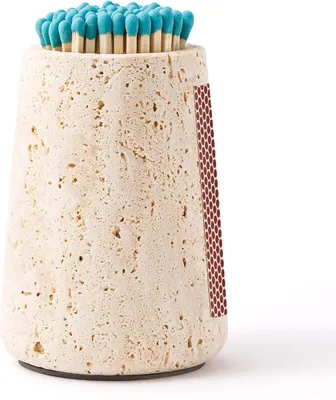 Productafbeelding van Luciferdoos travertijn met schraper reserveschraper pad - Grote decoratieve luciferdoos (7,5 x 10 cm), geschikt voor open haarden, kaarsen woonkamer