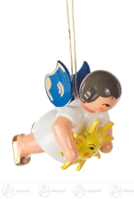 Produktbild von Christbaumschmuck Engel mit 2 Geschenken - Blaue Flügel - schwebend (6cm) von Kunstgewerbe Uhlig