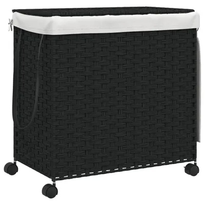 Produktbild von vidaXL Wäschekorb mit Rollen Schwarz 60x35x60,5 cm Rattan