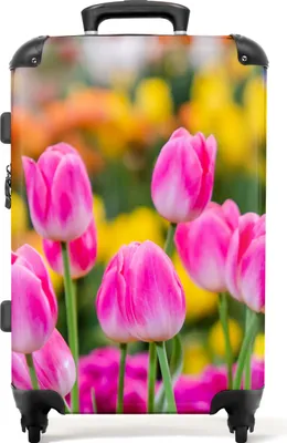 Obrázek produktu pro NoBoringSuitcases.com - Velký dámský kufr - Cestovní kufr Flowers se 4 kolečky - Vozík na kolečkách 72 litrů - Dámský kufr na kolečkách velký - Prostorný kufr na 20 kg - Kufr pro dospělé XL - Růžová fotobrašna střední - Zavazadla a cestovní doplňkyKufr střední 67x43x25 cm, 72L,