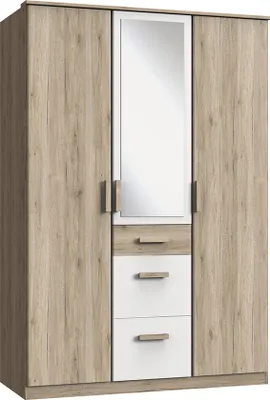 Produktbild von Kleiderschrank 3-türig mit Spiegel in Eiche mit weiß CANTON-43