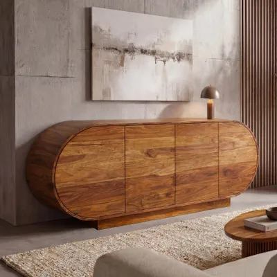 Produktbild von riess-ambiente Sideboard ORGANIKO 180cm braun stone finish massives Sheeshamholz oval