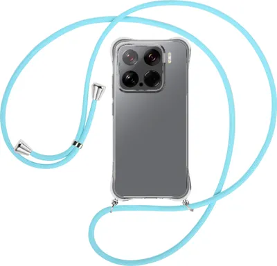 Produktbild von Handykette Backcover-Schutzhülle mit Band (Metall silberfarben) für Xiaomi 15 5G - himmelblau