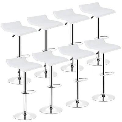 Image de lot de 8 tabourets de bar en similicuir tabouret de comptoir stylé réglable en hauteur blanc