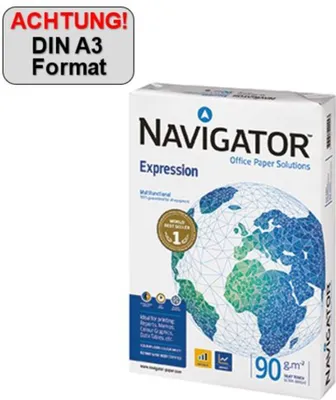 Zdjęcie produktu dla Navigator Kopierpapier Inkjet 82427B90B 90g/qm A3 500 Bl./Pack.