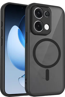 Image de Etui magnétique pour Oppo Reno13, étui PC dur translucide avec cadre TPU souple Noir