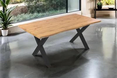 Produktbild von Esstisch 180x90 cm Baumkante Holz Wildeiche-Optik X-Gestell Metall schwarz JOSY